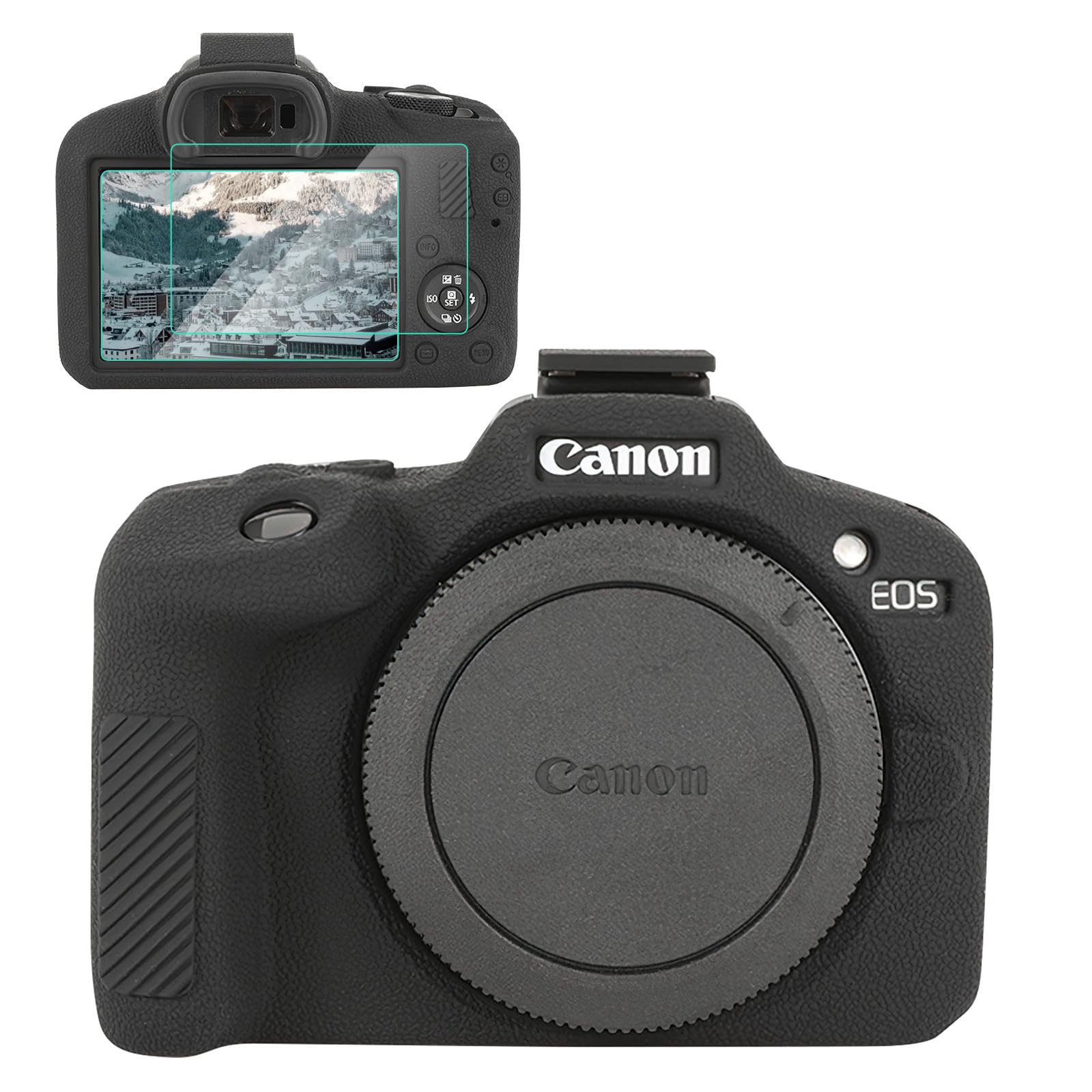 Custodia in silicone per Canon EOS R100 Custodia, accessori con 2 pellicole protettive per lo schermo, protezione dell'obiettivo rimovibile per fotocamera digitale Canon EOSR100