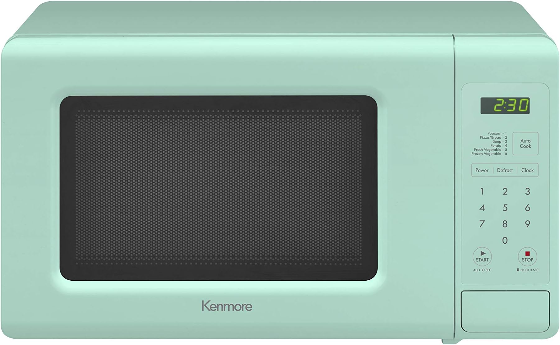 Kenmore 70721 0.7 cu. ft Compact 700 Watts 10 Power Settings, 6 Heating Presets, Removable Turntable, ADA Compliant Small Countertop Microwave, Mint Green