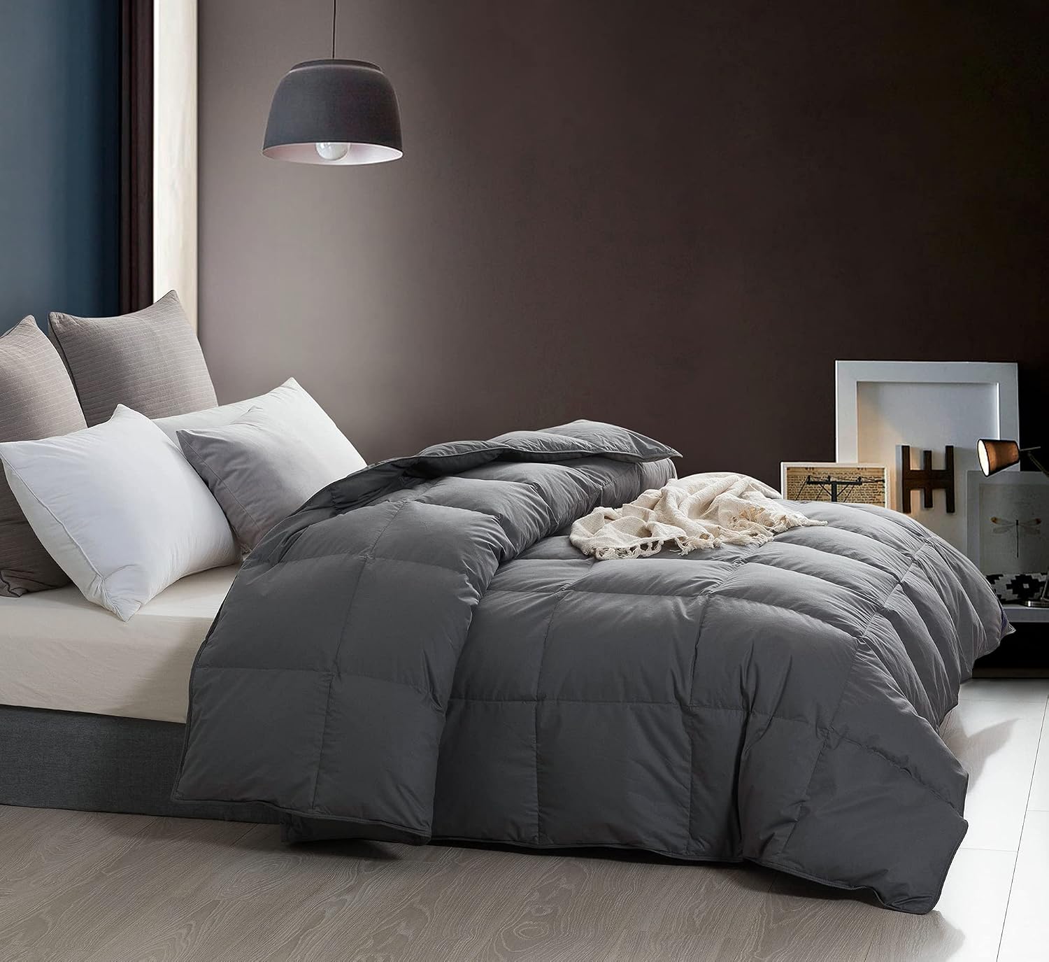 drtoor Goose Down Comforter Super King Plus, Grey Winter Feather Duvet Insert, 100% Egyptian Cotton, 1200 Thread Count, 700+ Fill Power-120"x120"