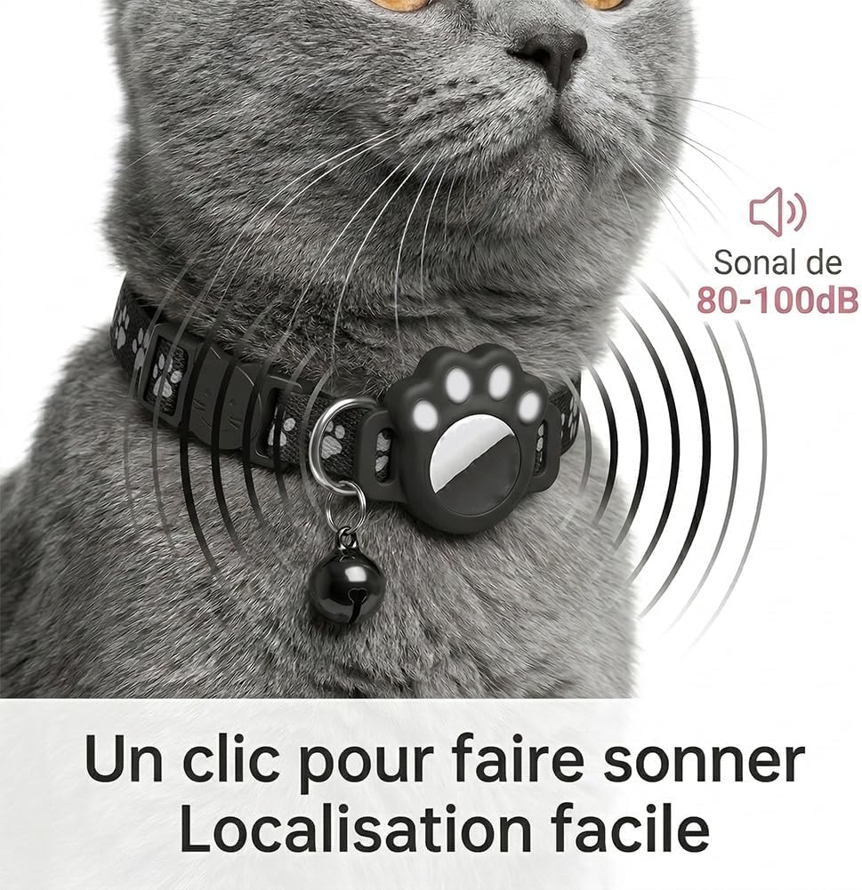 Collier GPS Chat sans Abonnement ni SIM, Traceur GPS Chat Tracker Compatible avec iOS & Android, Étanche IP67, Localisation en Temps Réel, Collier Réfléchissant Anti-Perte (A) - 5
