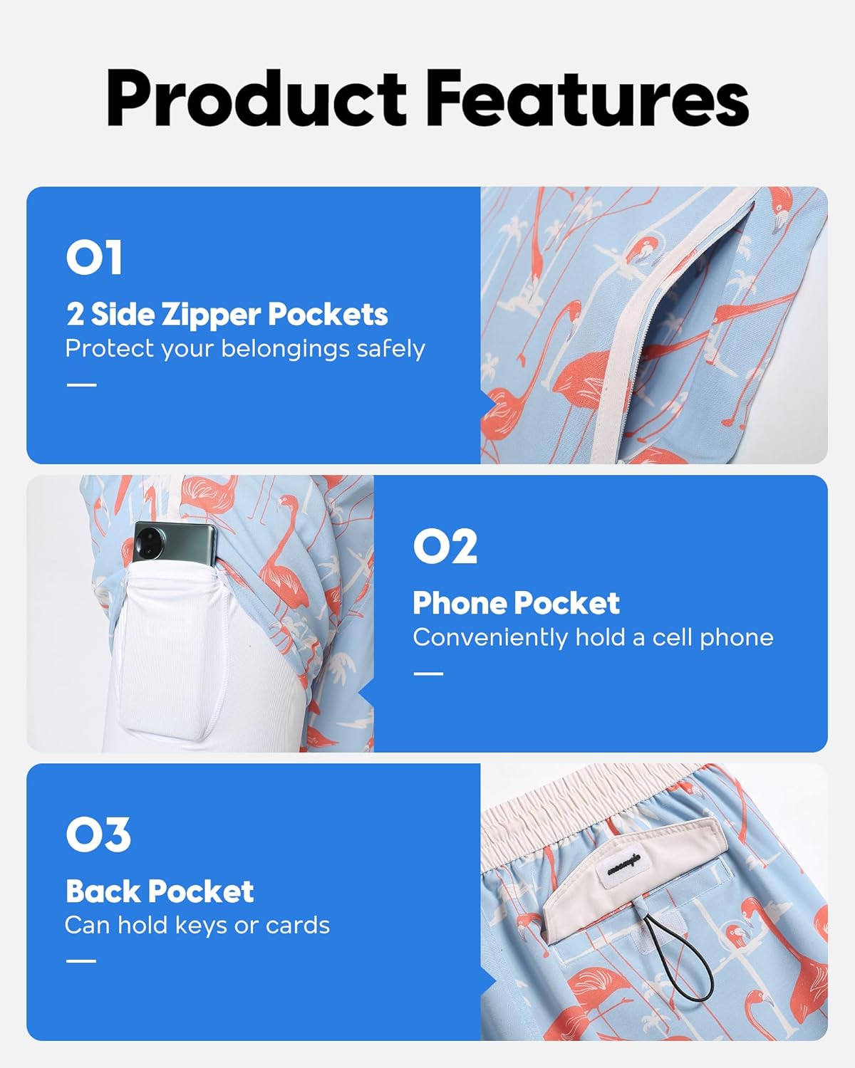 maamgic Men's Swim Trunks Board Shorts Vintage Beach Shorts 4 Way Stretch Quick Dry with Zipper Pockets - Image 4