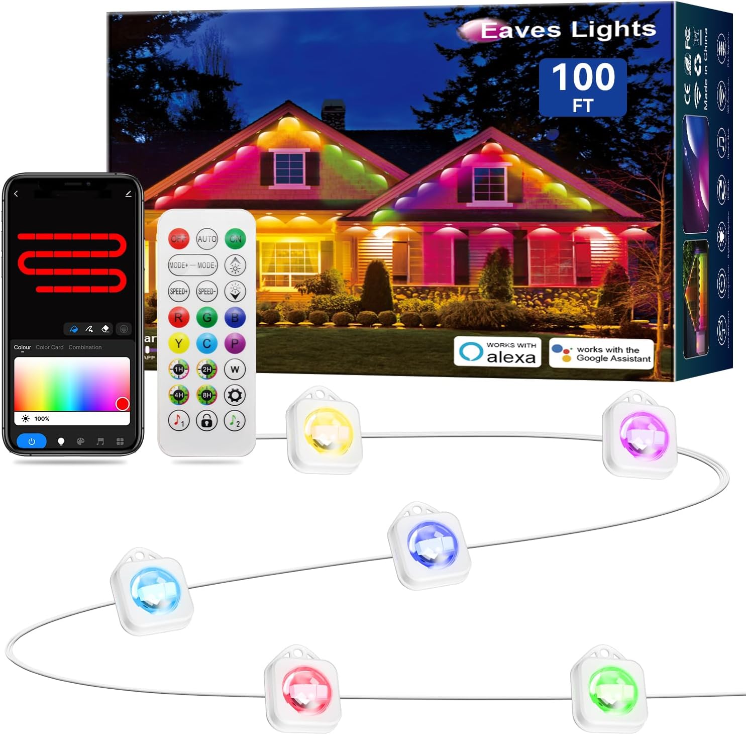 Permanent Outdoor Lights, 100ft Smart IC+RGB Outdoor Christmas Lights with 72 LED, IP67 Waterproof LED Eaves Lighting with DIY Scene Modes for Halloween Holiday Decor, Smart APP & Remote Control Permanent Outdoor Lights, 100ft Smart IC+RGB Outdoor Christmas Lights with 72 LED, IP67 Waterproof LED Eaves Lighting with DIY Scene Modes for Halloween Holiday Decor, Smart APP & Remote Control