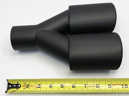 Miniatura 2 de Punta de escape 2.25 Entrada Dual 3.00 Oval X 2.50 High Outlets 9.75 Long Resonated Matte Black 304 Stainless WDOR30250975-225-MBK-SS Punta de