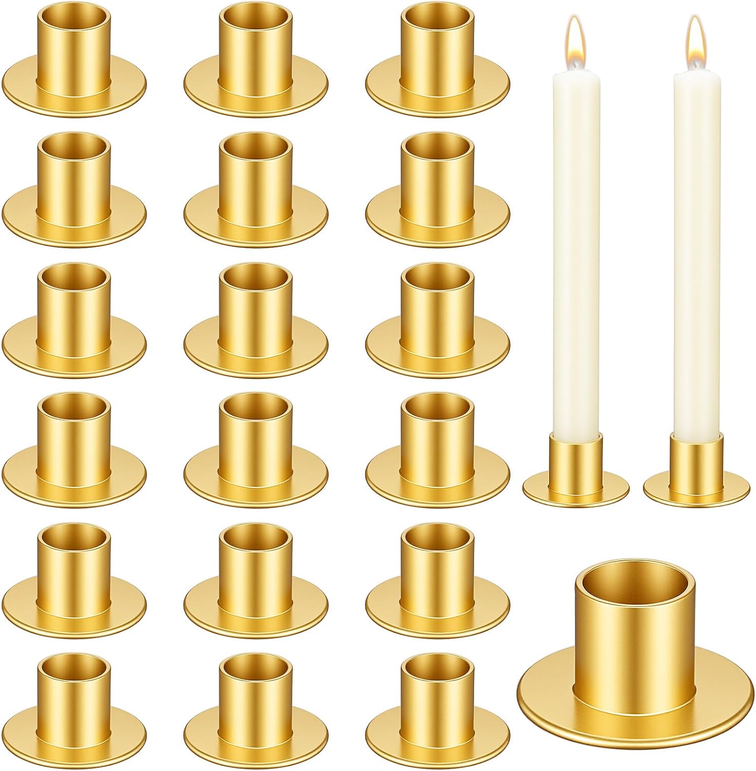 18 Pcs Gold Taper Candle Holders, Metal Candlestick Holders for Pillar Candles, Wedding Anniversary Dinner Party Centerpieces Decor