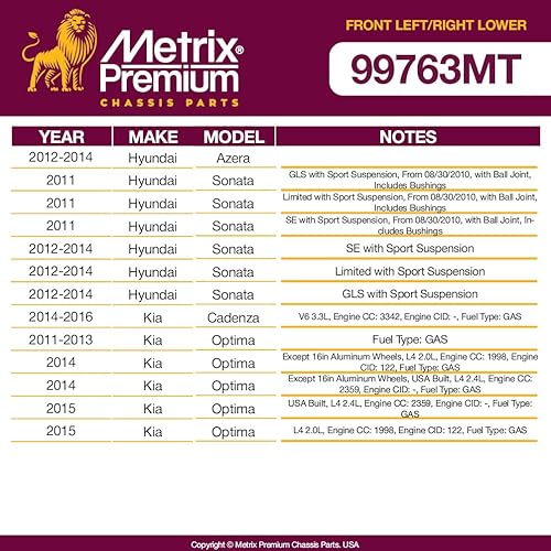 Miniatura 2 de Fabricado en Europa. Conjunto de brazo de control inferior delantero izquierdo y derecho de Metrix RK621592 y RK622363 para Hyundai Sonata, Hyundai