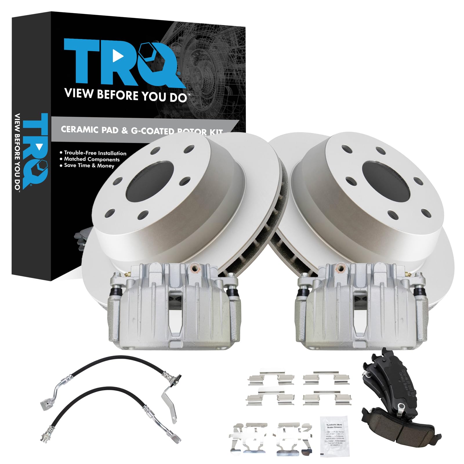 TRQ Rear Brake Pad &amp; Rotor Kit Ceramic Premium G-Coated