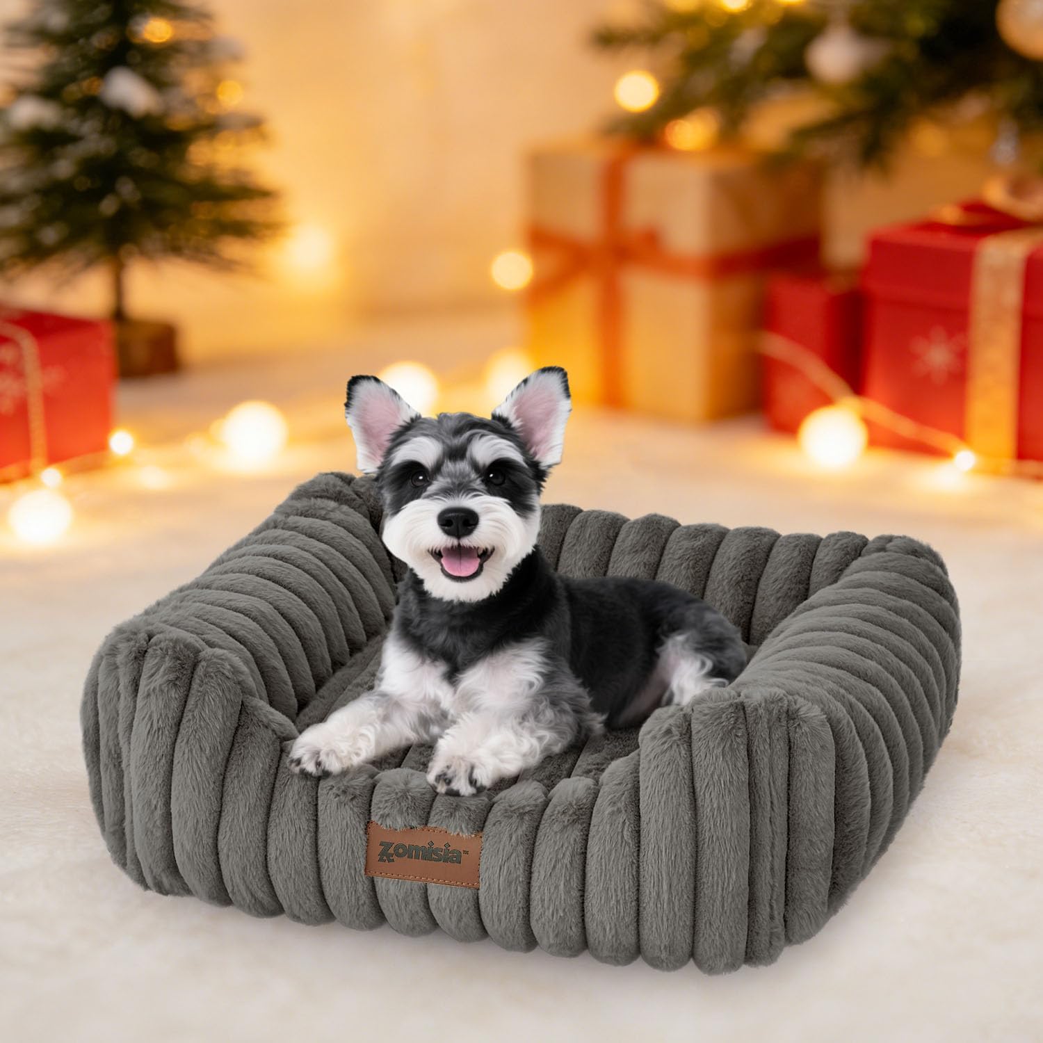 small dog beds for small dogs - washable cat beds for indoor cats, rectangle orthopedic puppy bed with fluffy removable cover, 20x19x7inches, grey 20"x 19"x 7" grey