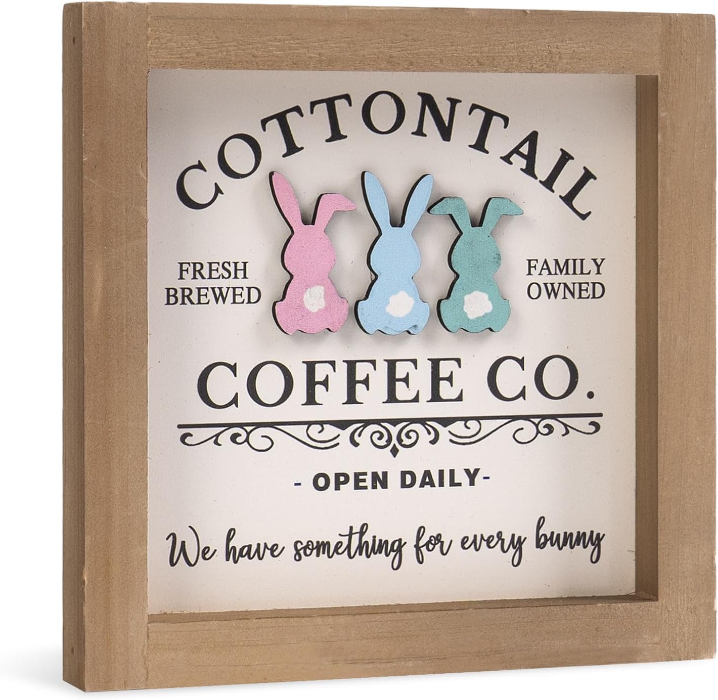 Easter Coffee Bar Decor, 6" Wooden 3D Easter Bunny Coffee Sign, Spring Rabbit Indoor Kitchen Table Centerpieces Shelf Wall Art Tiered Tray Office Desk Rustic Farmhouse Decorations for Home