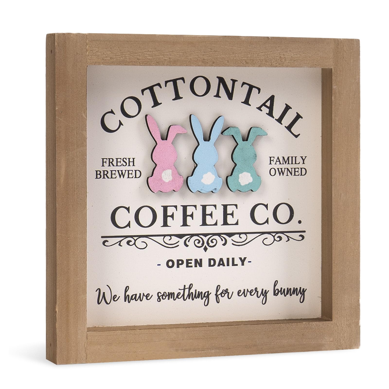 Easter Coffee Bar Decor, 6" Wooden 3D Easter Bunny Coffee Sign, Spring Rabbit Indoor Kitchen Table Centerpieces Shelf Wall Art Tiered Tray Office Desk Rustic Farmhouse Decorations for Home