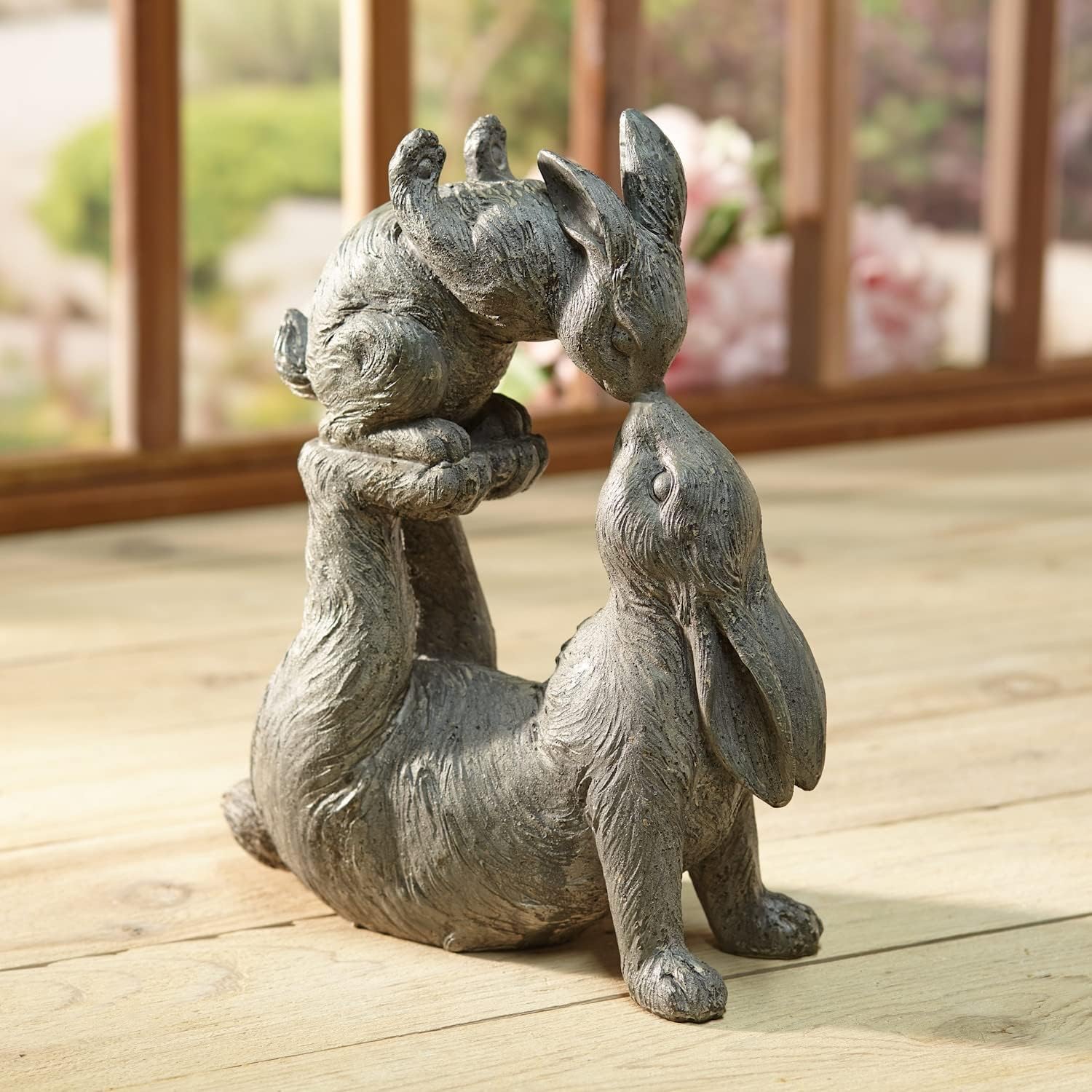 ART & ARTIFACT Kissing Rabbits Garden Sculpture - Parent Child Bunny Yard Decor