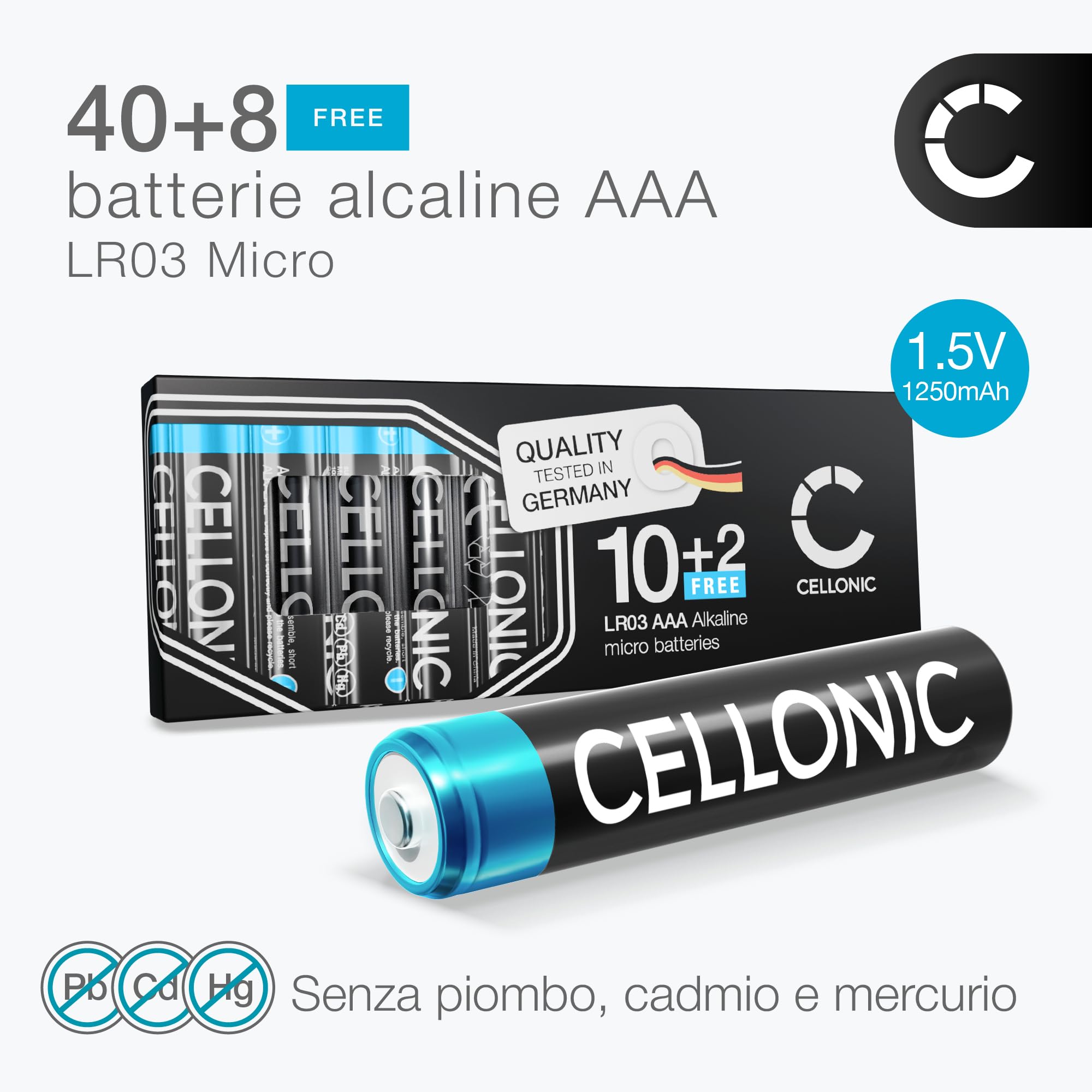 CELLONIC AAA Alcalina Batterie Pile per telecomandi, giocattoli - 48x | Non ricaricabile (1250mAh, 1.5V) per elettronica