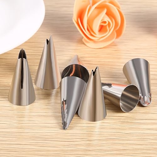 Miniatura 4 de Juego de 7 boquillas de glaseado para decoración de pasteles, puntas de tubería de glaseado de acero inoxidable, herramientas para hornear fondant,