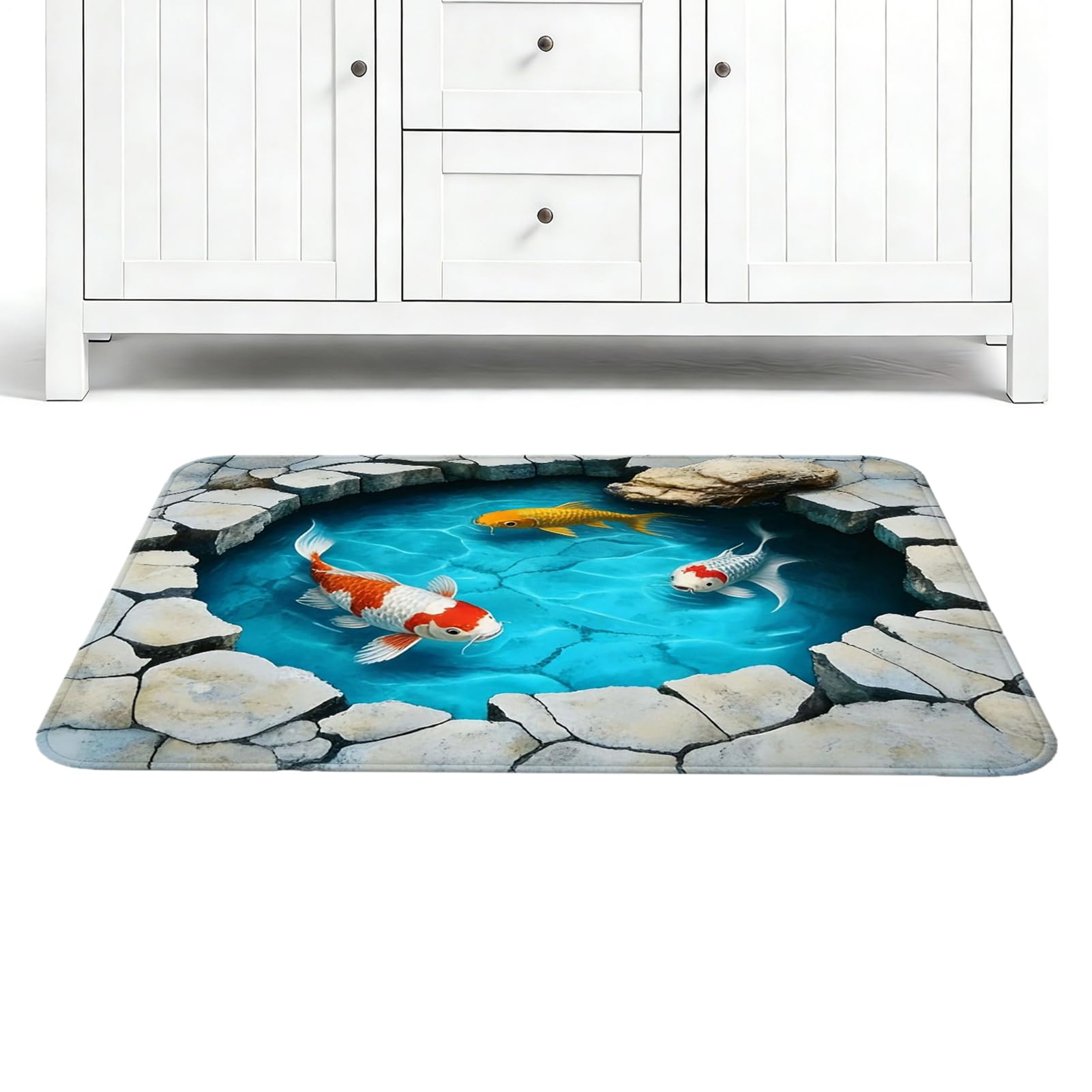Rug with Optical Illusion, Non-Slip Decoration with Fish Pond Funny | Optical Illusion Doormat | Birthday Halloween Holiday New Year Party Eve Entrance Living Room Bedroom