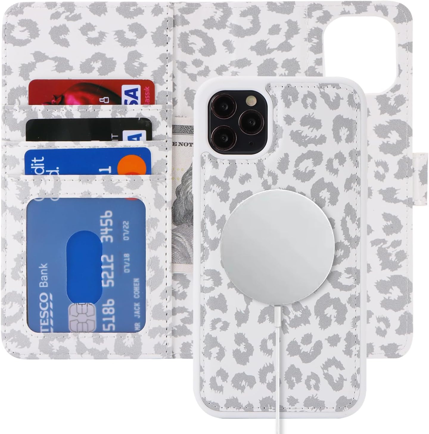 Havaya Detachable Wallet Case for iPhone 11 Pro Max - White Leopard Print