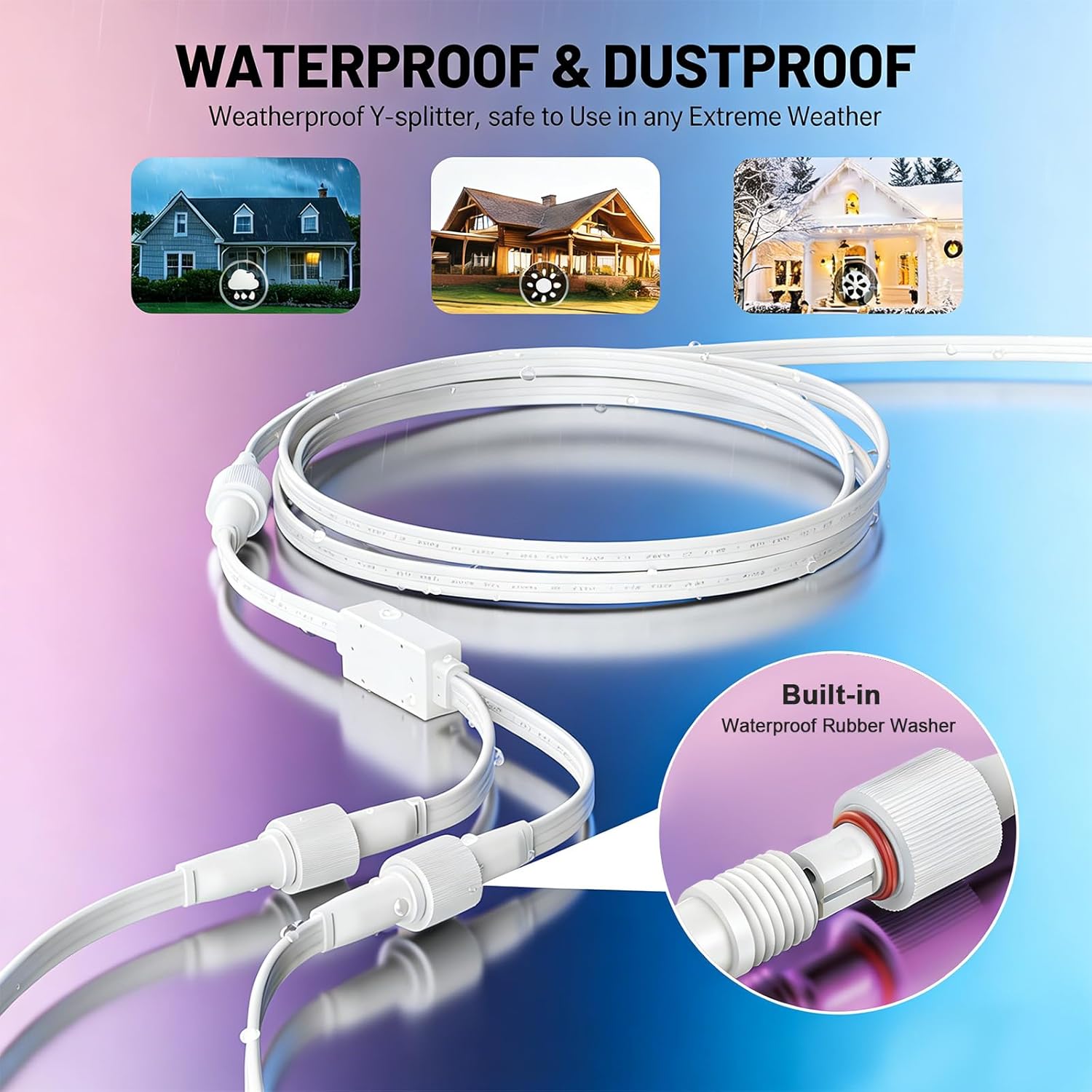 Permanent Outdoor Light Extension Cord, IP68 Waterproof Y-Shape Splitter, 1 Female to 2 Male, Compatible with G-ovee H705A H705B H705C H706A H706B H706C Outdoor Permanent Lights