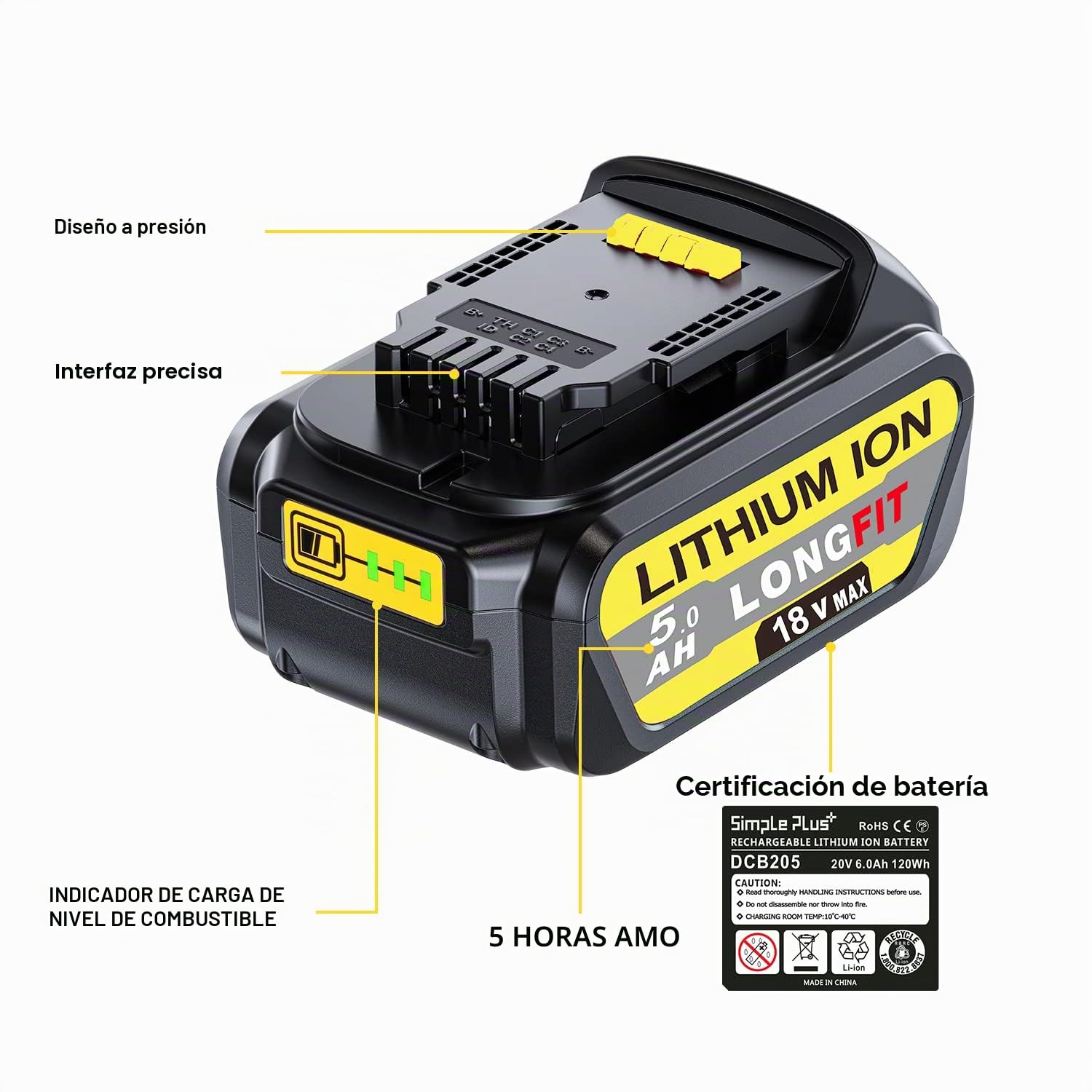 2 pilas de repuesto de batería para DeWalt 18 V, DCB180 DCB181 DCB182 DCB184 DCB201 DCB200 para DeWalt 18 V