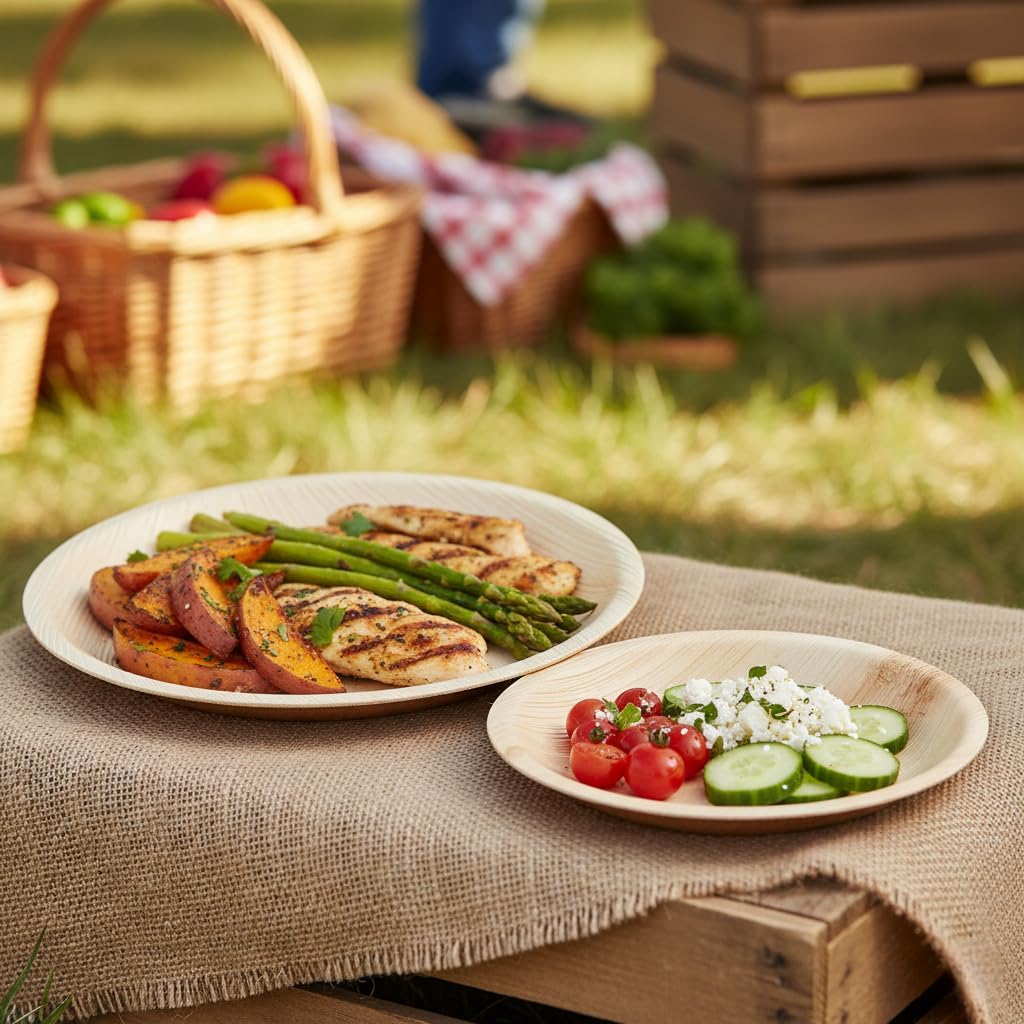 Charity Leaf Disposable Palm Leaf 9" Round Plates (50 pieces) Bamboo Like Serving Platters, Disposable Boards, Eco-Friendly Dinnerware For Weddings, Catering, Events - Image 4