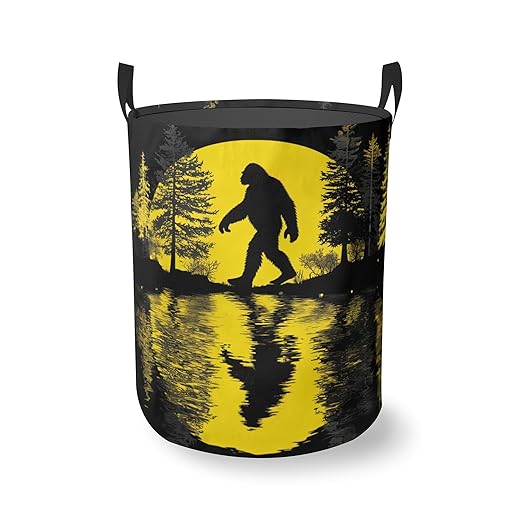 Forest Bigfoot Round Laundry Hamper Storage Basket Toys Clothes Organizer Bin For Home Bathroom Bedroom Dorm Nursery