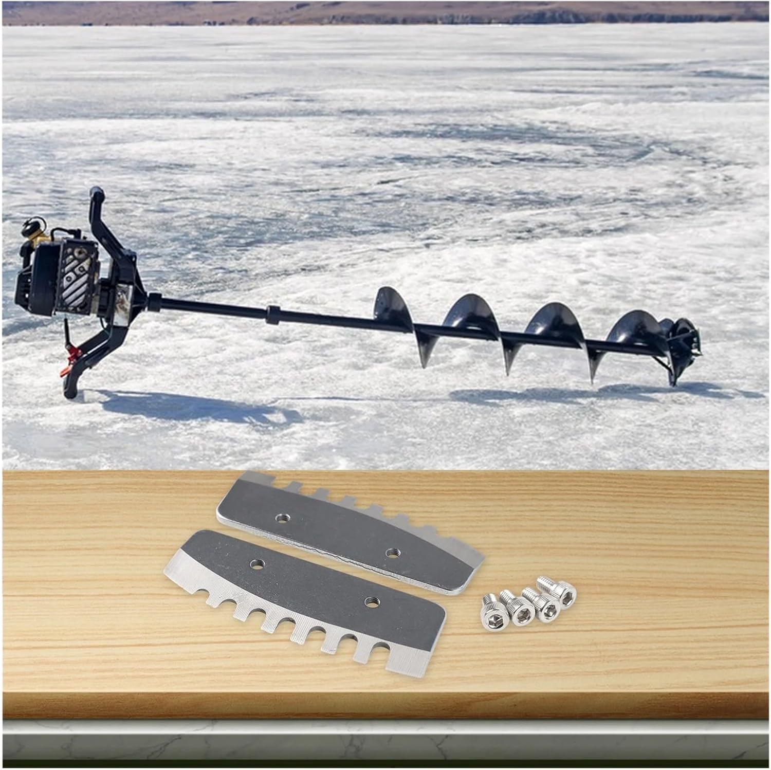Lawsen 4 Pcs 8 Inch Blades Ice Auger Threaded Design Tartness Maintenance Tool Gloves Recommended Replacement