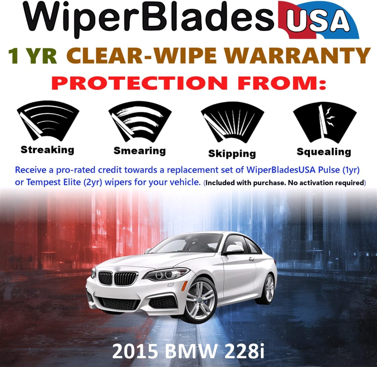 Wiper Blades for 2015 BMW 228i Wipers w/1yr Warranty (Set of 2)