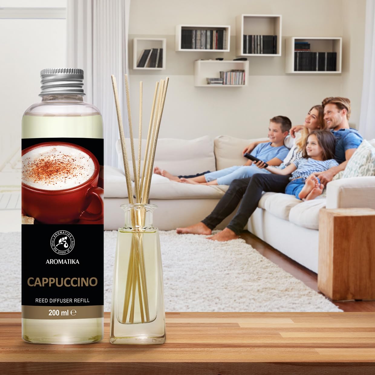 Raumduft Nachfüllflasche Cappuccino 200ml - Nachfüller für Duftdiffusor - Reed Diffuser Refill - Raumbeduftung - Zimmerduft - Diffuser Nachfüllen - Raumluft - Haus Parfüm