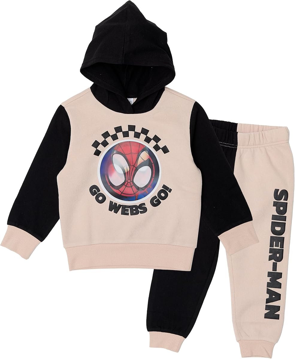 Conjunto de traje para niños pequeños de Disney Marvel Spider-Man | Sudadera con capucha de dos piezas, parche holográfico, pantalones jogger con bolsillo cargo