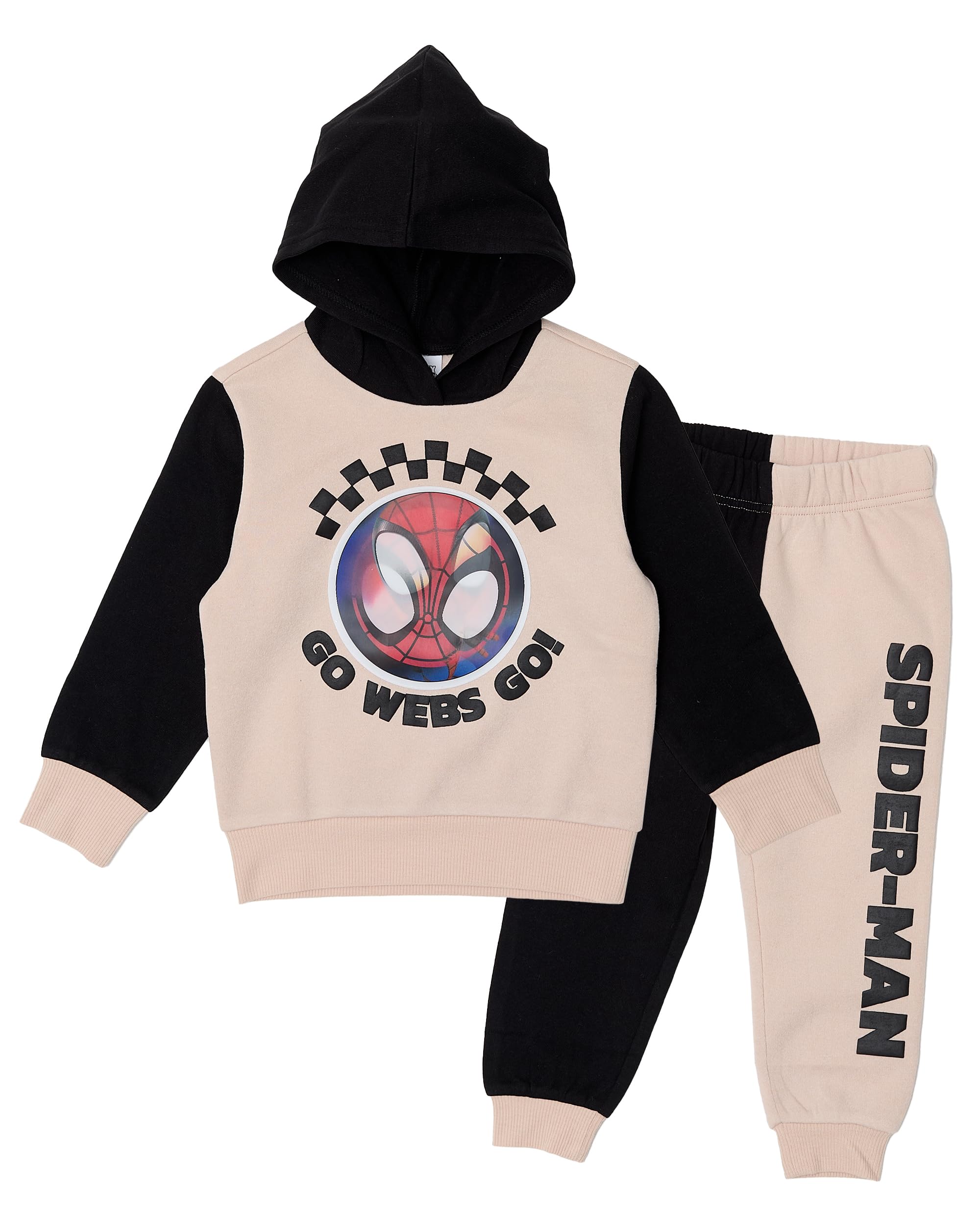 Disney Spider-Man Toddler Boys’ Outfit Set - Two Piece Hoodie Sweatshirt with Holographic Patch & Puff Ink Jogger Pants (Brown, 6)