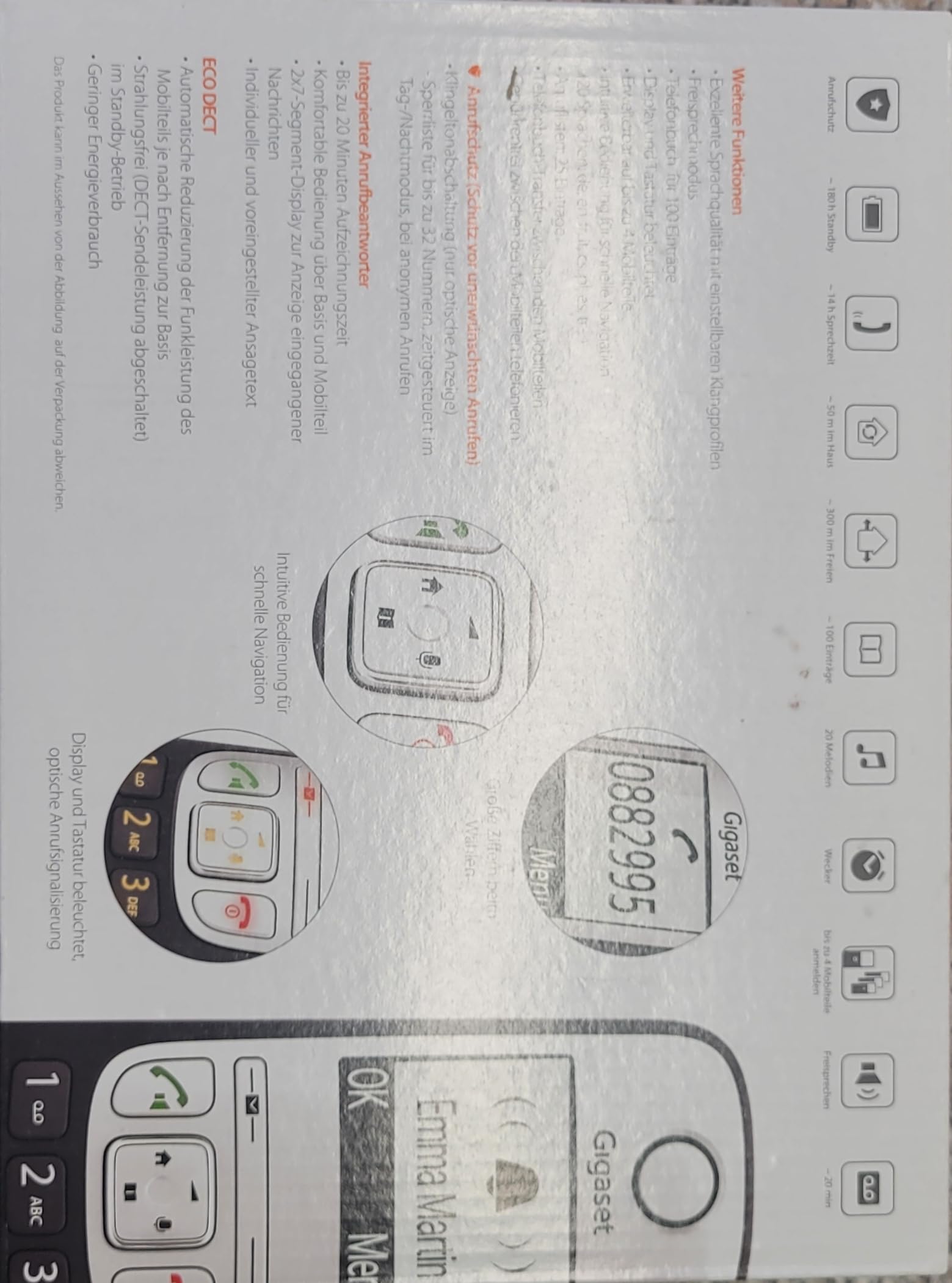 Gigaset A690A Trio Schnurlostelefon Anrufbeantworter mit Rufnummernanzeige ECO DECTGAP Schwarz + 2 zusätzliche Handsets