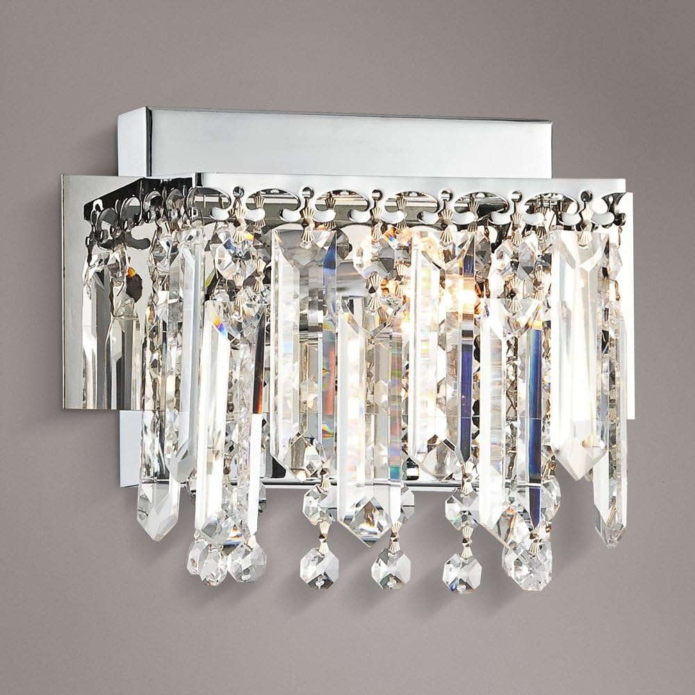 Possini Euro Design Hanging Crystal Modern Wall Light Sconce Chrome Silver Hardwired 8 1/4" Wide Fixture Clear Strand and Prisms Bedroom Bathroom Bedside Living Room Home Hallway Dining Kitchen