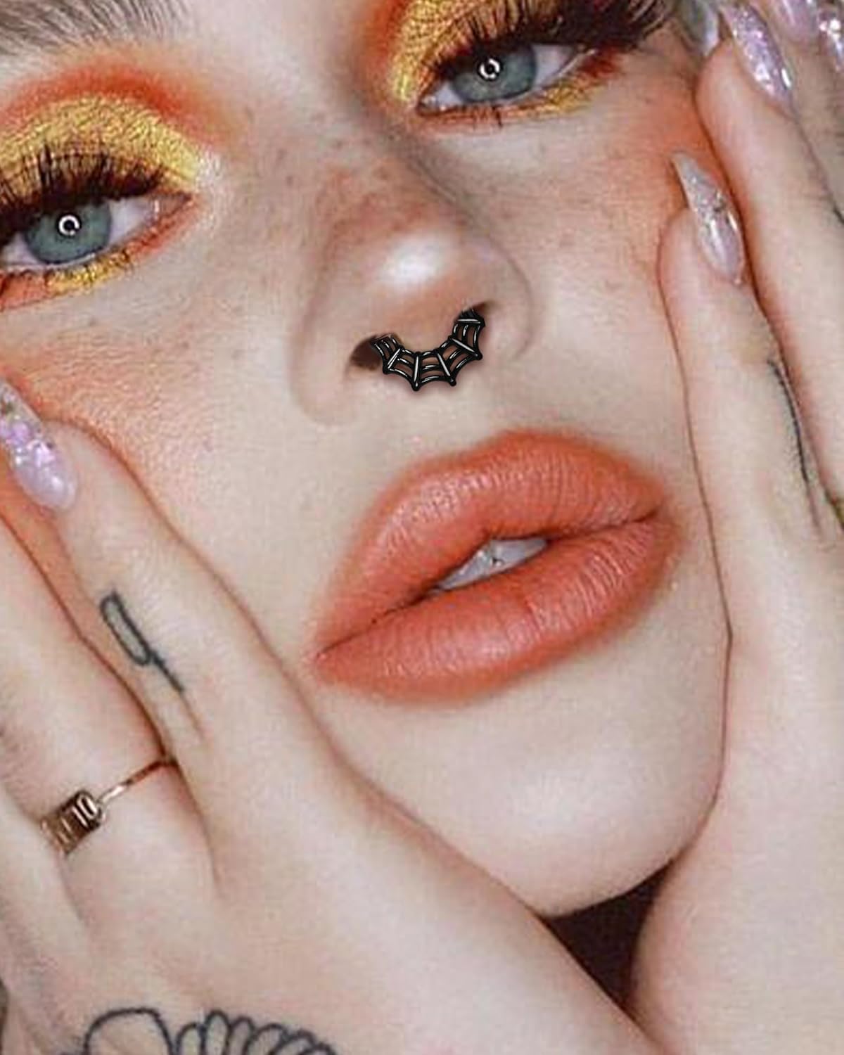 COCHARM 16G Septum Ring Spider Web Halloween Septum Nose Rings Silver Black Daith Earrings for Women 316L Stainless Steel Daith Piercing Jewelry - Image 2