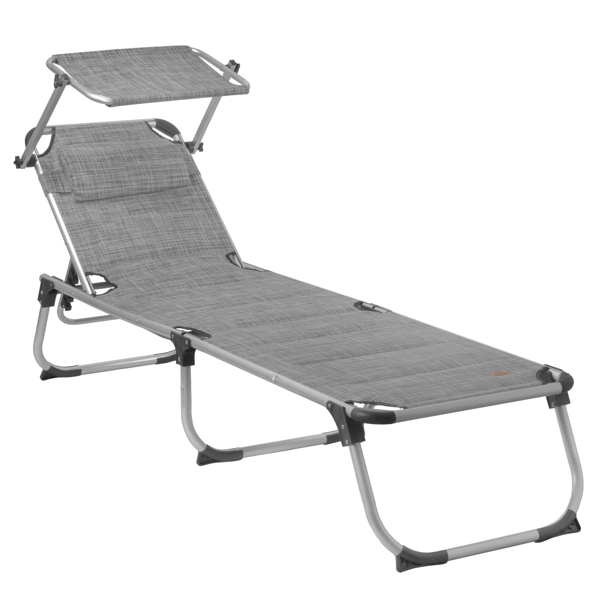 CampFeuer Tumbona Plegable con Parasol | Color Gris Claro | Tumbona Reclinable y Plegable | Tumbona Reclinable en 6 Posiciones con Almohada | Tumbona de Exterior, de Jardín, Camping, Patio, Playa