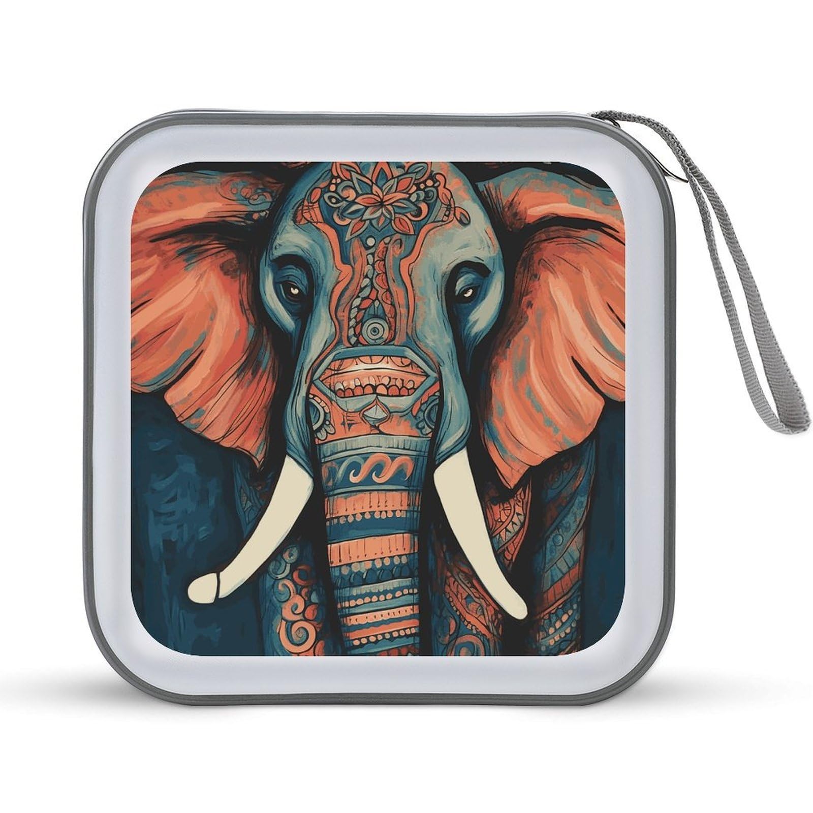 VstaDank Abstract Elephant CD Case with Hand Strap Lightweight DVD Wallet Holder 40 Capacity CD/DVD Case Wallet Protective CD Wallet CD/DVD Portable Storage Binder for Car Home Office