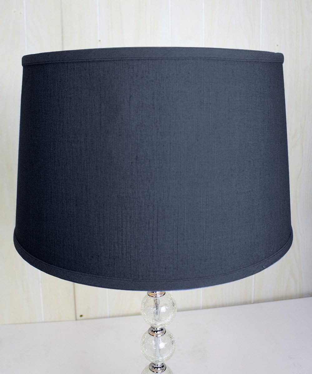 40% Off Discount 14x16x10 Shallow Drum Hard Back Textured Slate Blue Lampshade with Brass Spider Fitter - Perfect for Table and Desk Lamps - Large, Blue