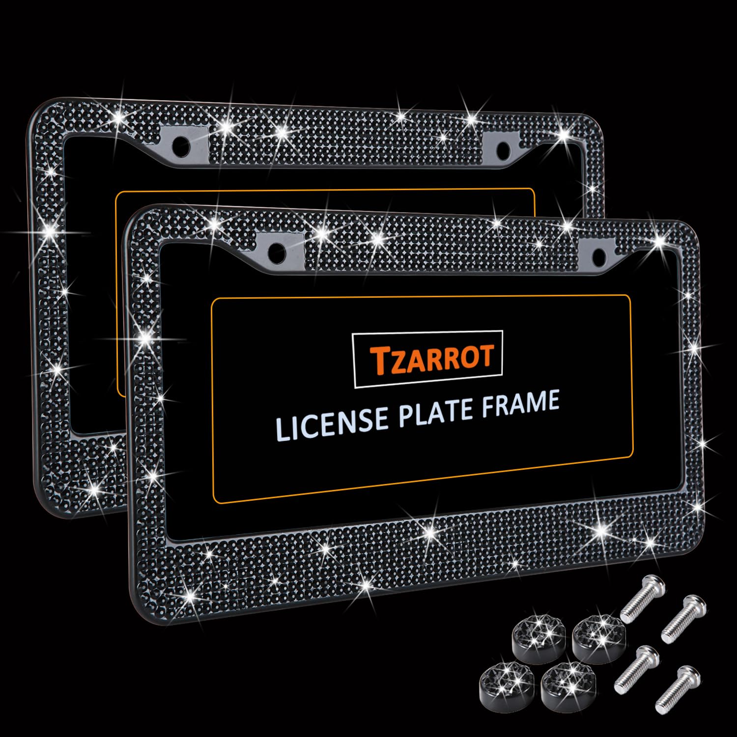 Bling License Plate Frames 2 Black Metal Diamond - Glitter Rhinestone Crystal Design Black Rhinestone License Plate Frame - Foto 4