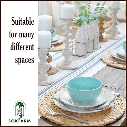 Miniatura 4 de SOKFARM Juego de 8 manteles individuales bohemios redondos para mesa de comedor, manteles individuales de mimbre de jacinto de agua, manteles