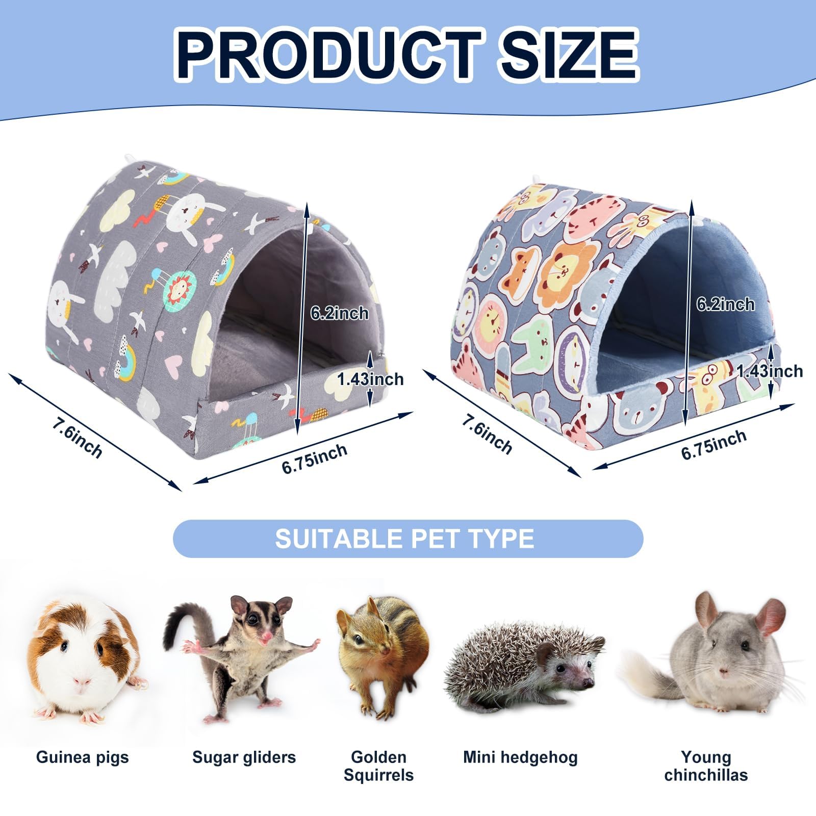 UPINS Guinea Pig Bed, Washable Guinea Pig Hideaway, Small Animal House, Cage Accessory, Sky Blue - Image 2