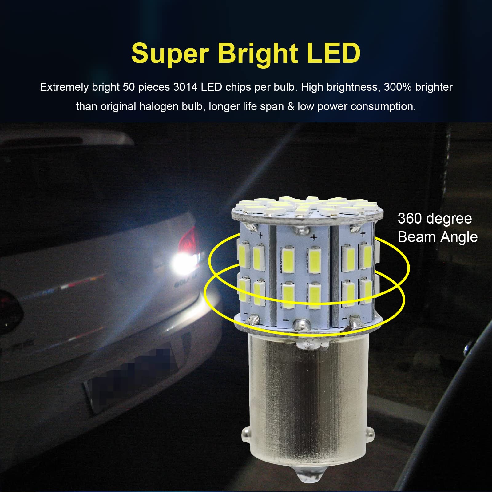 Safego 2x Bombillas LED 1156 BA15S P21W 54 SMD 3014 – Luz Blanca 6500K Para Marcha Atrás O Intermitente