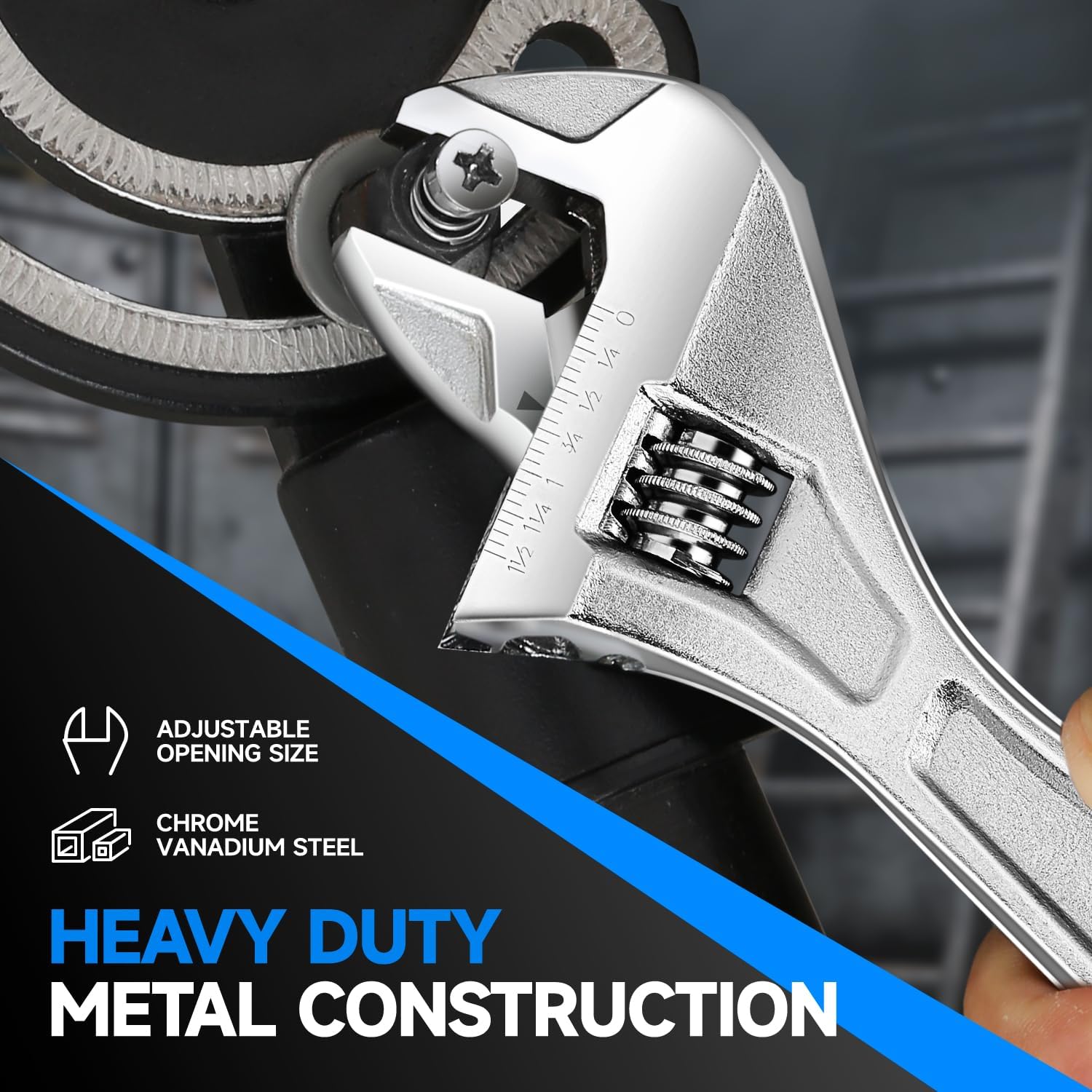 DNA Motoring TOOLS-00046 Adjustable Wrench Spanner - 12 Inch, Vanadium Steel Automotive Repair Tool w/Four-Sided Jaws