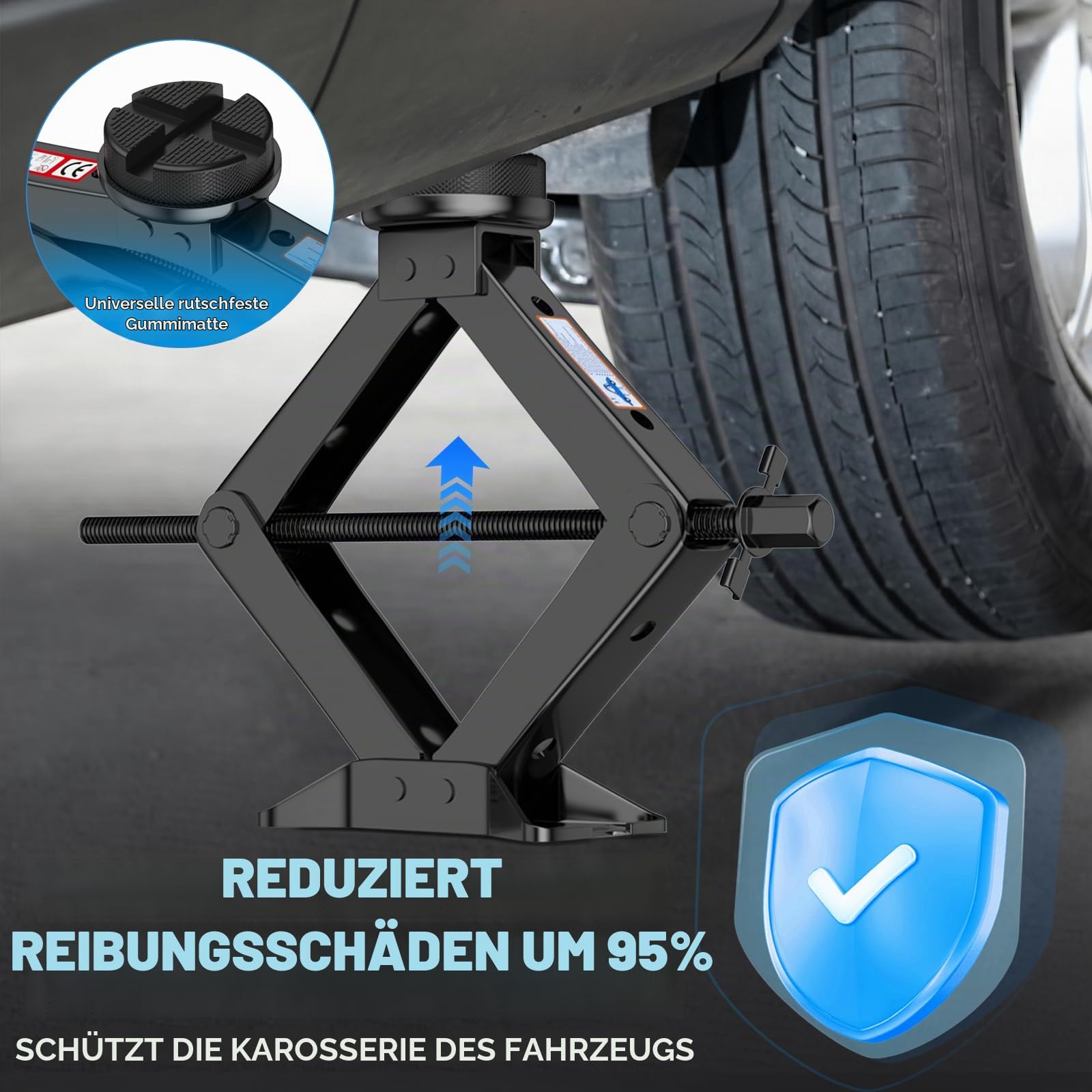Scherenwagenheber 3t mit Ratsche & Gummiauflage Kratzfest, Inkl. Praktischer Tragetasche– Robuster Wagenheber aus Verstärktem Stahl, Geeignet für Alle PKW, SUV & MPV, Reifenwechsel-Set
