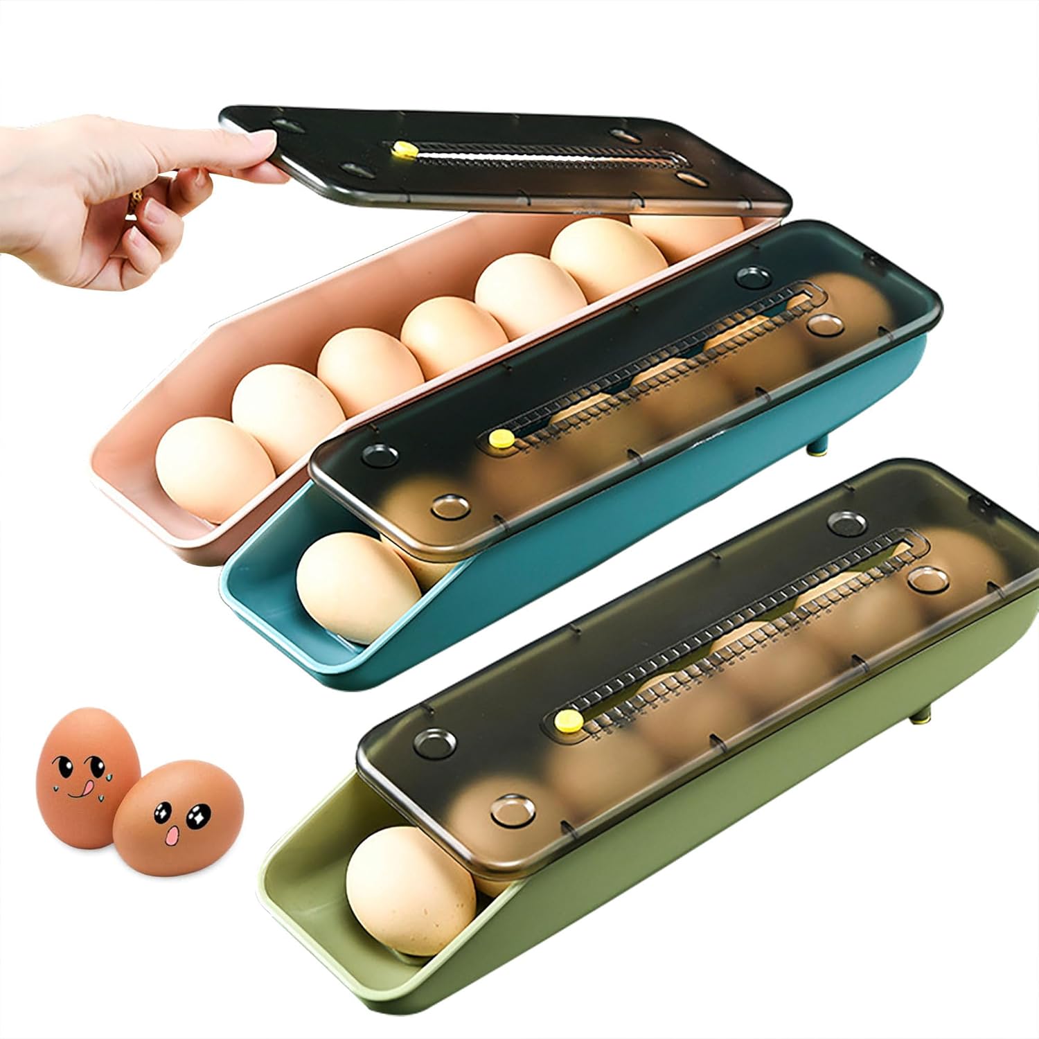 SYXLS 3 PCS Automatic Rolling Egg Box, Fridge Egg Holder, Household Egg