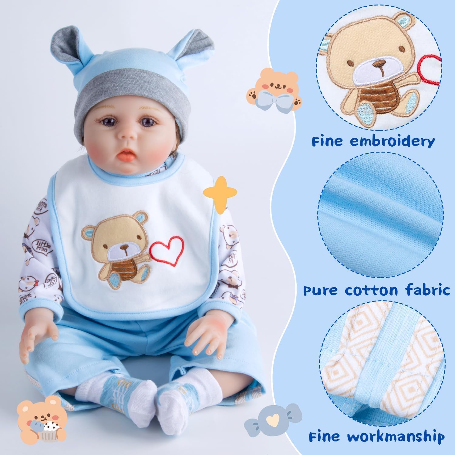 Baby Doll Boy Clothes 17-22 Inch with Diapers Bag & Feed Accessories Set image 4