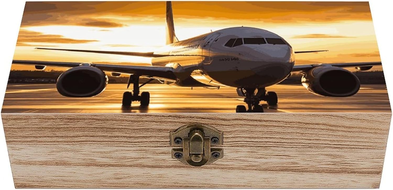 Airplane in The Evening Light Wooden Decorative Storage Box Jewelry Box