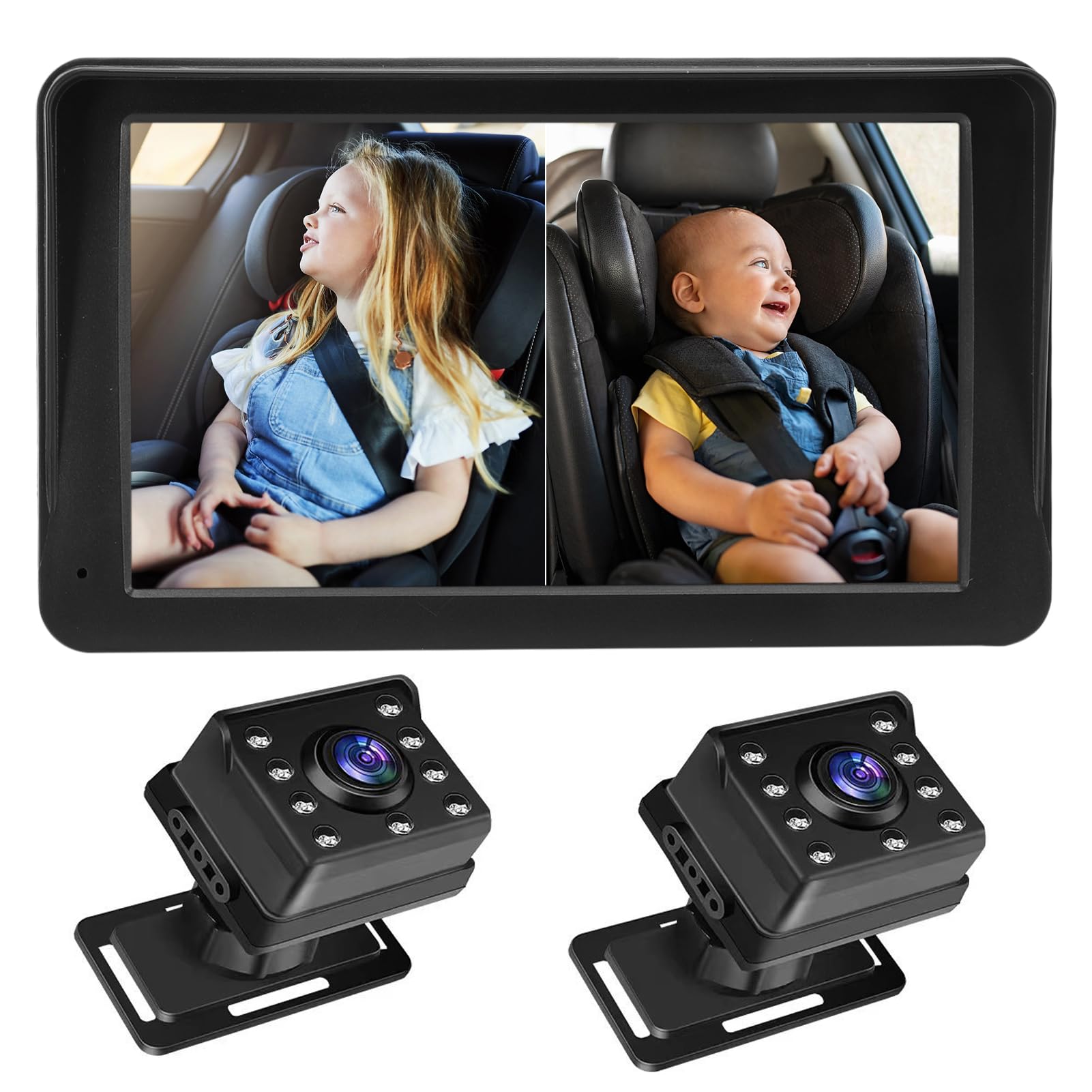 Caméra de Voiture pour bébé, Moniteur de siège arrière à Double Canal 7 Pouces 1080P avec Vision Nocturne IR pour siège arrière
