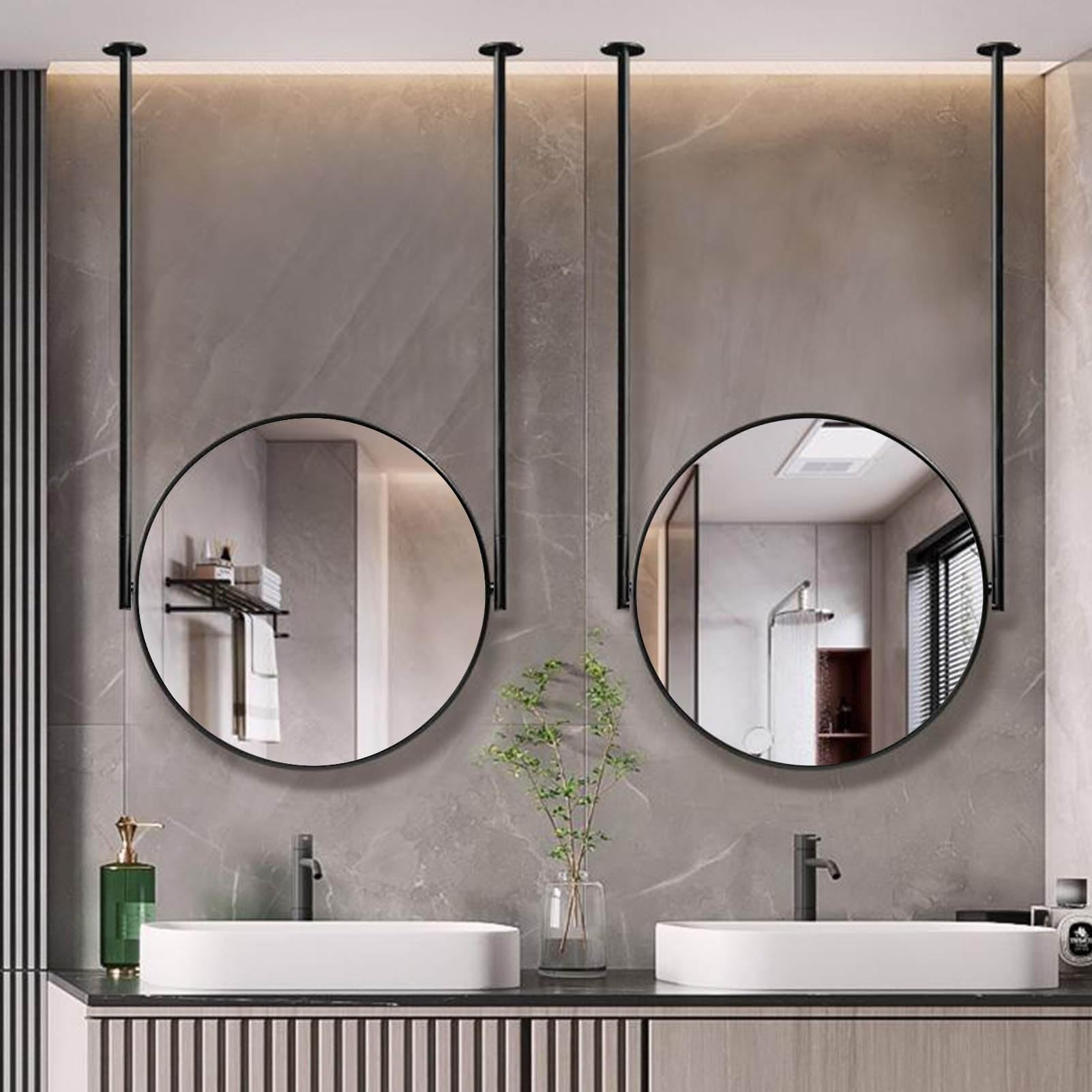 Okrągłe lustro ścienne z metalową ramą i wysięgnikiem, dekoracyjne lustro wiszące do łazienki w przedpokoju, wiszące lustro sufitowe(Diameter-70CM/27.6INCH)