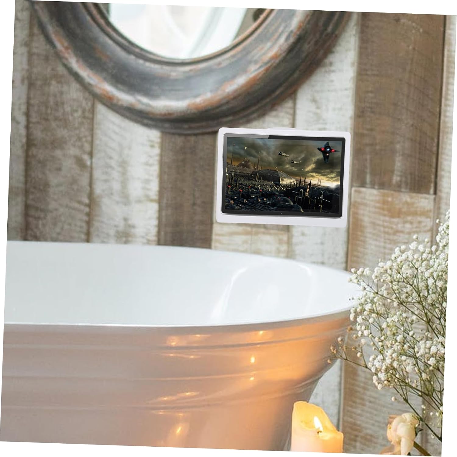 Wall Mounted Waterproof Shower Tablet Case for Bathroom, White Plastic image 3
