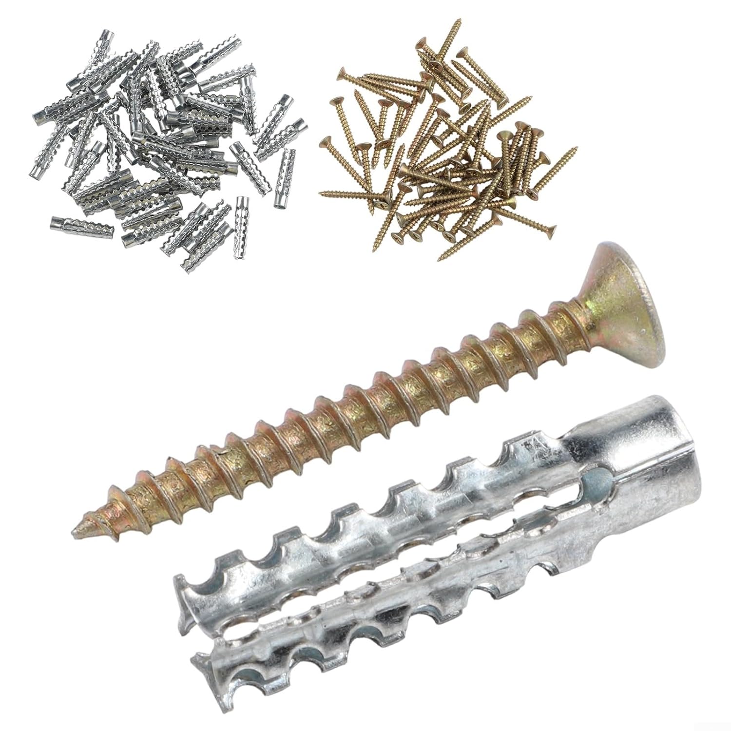 Serrated Steel Self Tapping Screws with Expansion Tube, M6 M8 Anchor Bolt Kit Drywall Concrete Pipe, 50pcs Silver Fastener Set DIY Home Repair(50pcs M6)