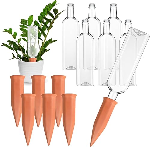 Miniatura 7 de Dandat Dispositivos de riego de plantas, 4 picos de riego de terracota, 4 botellas de plástico de 34 onzas, inserto de maceta de riego automático,