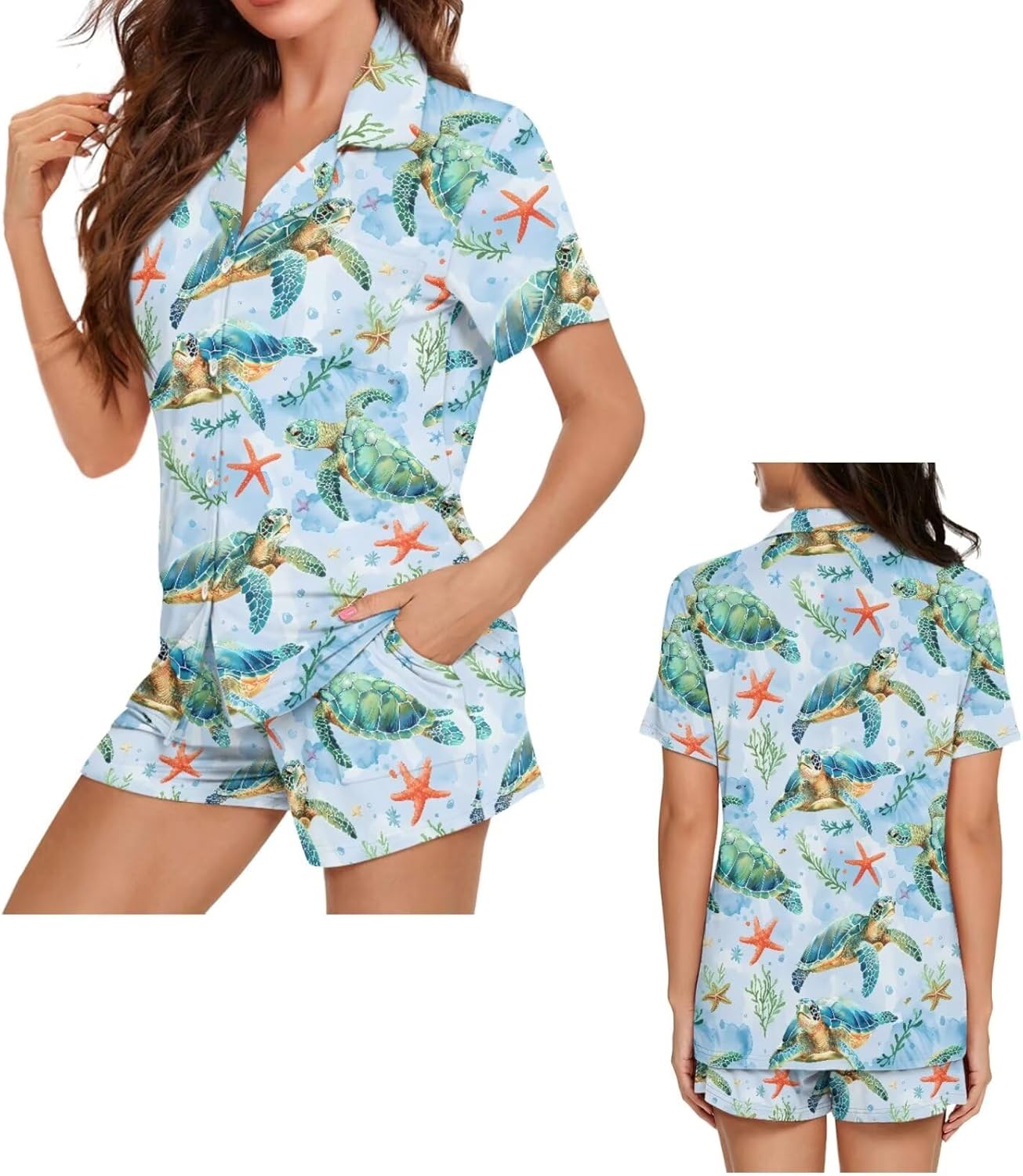 His and Hers Matching Pajamas Set Short Sleeve Button Down Up Loungewear Pjs Set for Couples