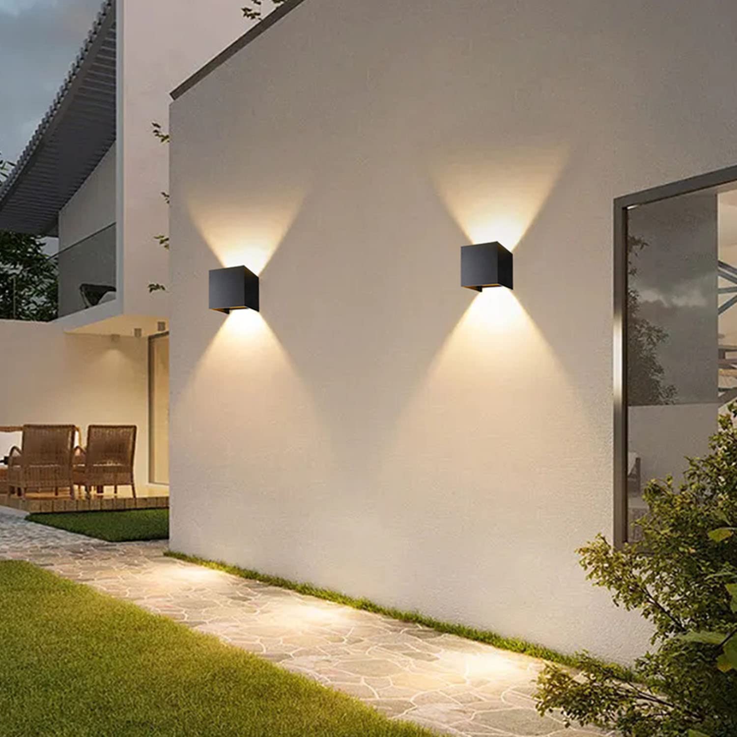 2 Piezas Apliques Pared Interior Exterior 12W LED Moderno Lámpara de Pared 3000K Blanco Cálido IP65 Impermeable Lámpara de Pared Ángulo de Luz Ajustable para Salón Pasillo Hotel, Negro