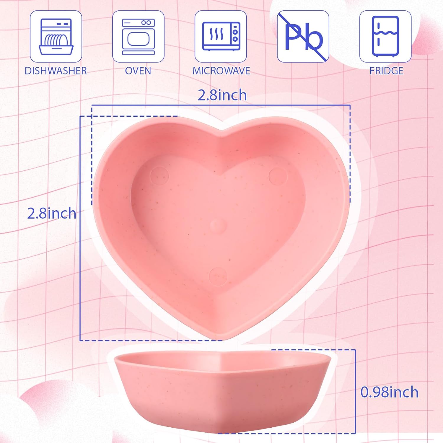 Domensi 36 Pcs Heart Shaped Sauce Dish Bowls 2.8 Inch Wheat Straw Dipping Appetizer Plate Mother's Day Party Supplies Unbreakable Heart Shaped Bowls for Snack Salad Fruit Dessert Serving(Pink)